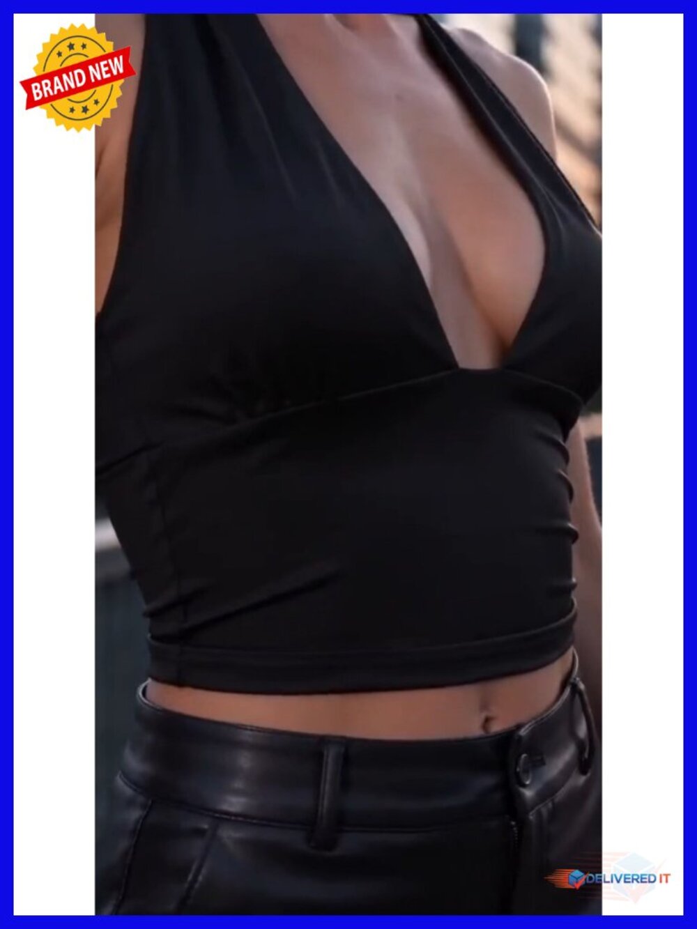 Halter Crop Tank Top Deep V-Neck Backless Corset Top - Picture 6 of 6